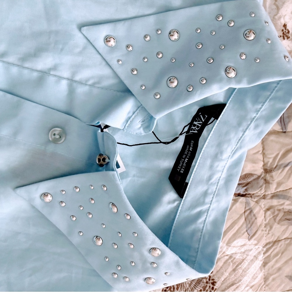 Zara Light Blue Crop Top with Silver Studs